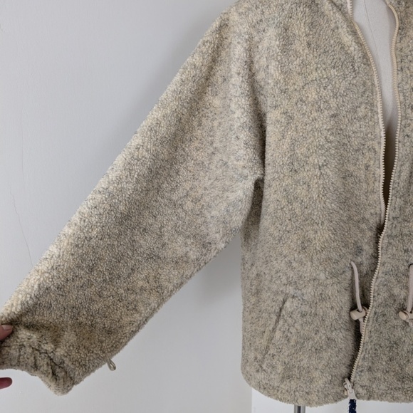 90's Sherpa Coat Comfy Collar Sweater Jacket Belted Drawstring Waist - Picture 5 of 7